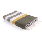 Tricolor cotton fouta 100x200 ARCACHON light taupe / saffron / khaki green