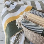 Tricolor cotton fouta 100x200 ARCACHON light taupe / saffron / khaki green
