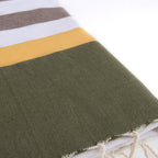 Tricolor cotton fouta 100x200 ARCACHON light taupe / saffron / khaki green
