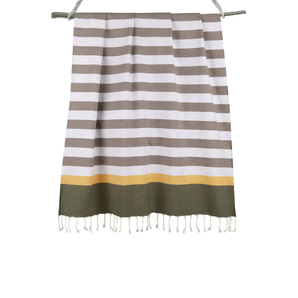 Tricolor cotton fouta 100x200 ARCACHON light taupe / saffron / khaki green