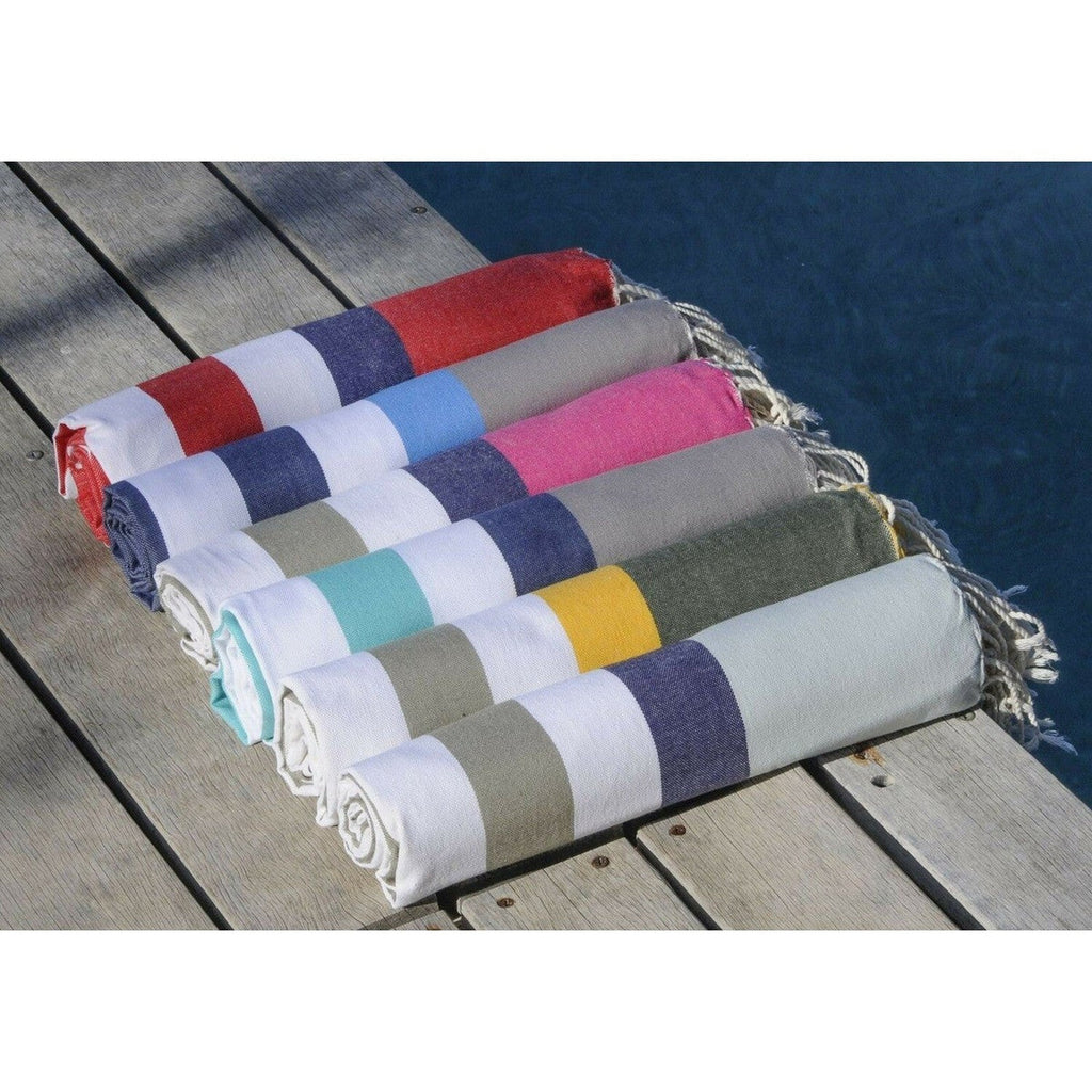 Tricolor cotton fouta 100x200 ARCACHON light taupe / saffron / khaki green