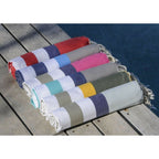 Tricolor cotton fouta 100x200 ARCACHON light taupe / saffron / khaki green