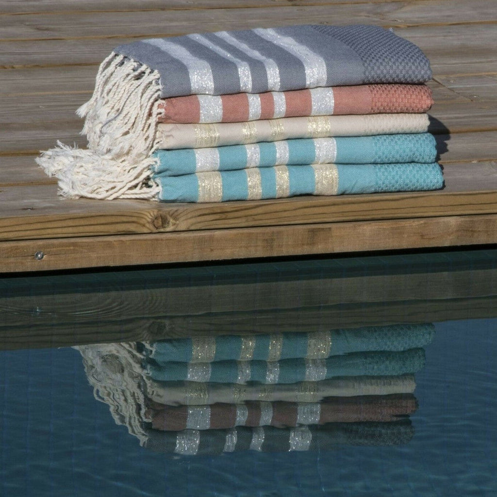 Honeycomb cotton fouta 100x200 HAMPTONS duck green / silver