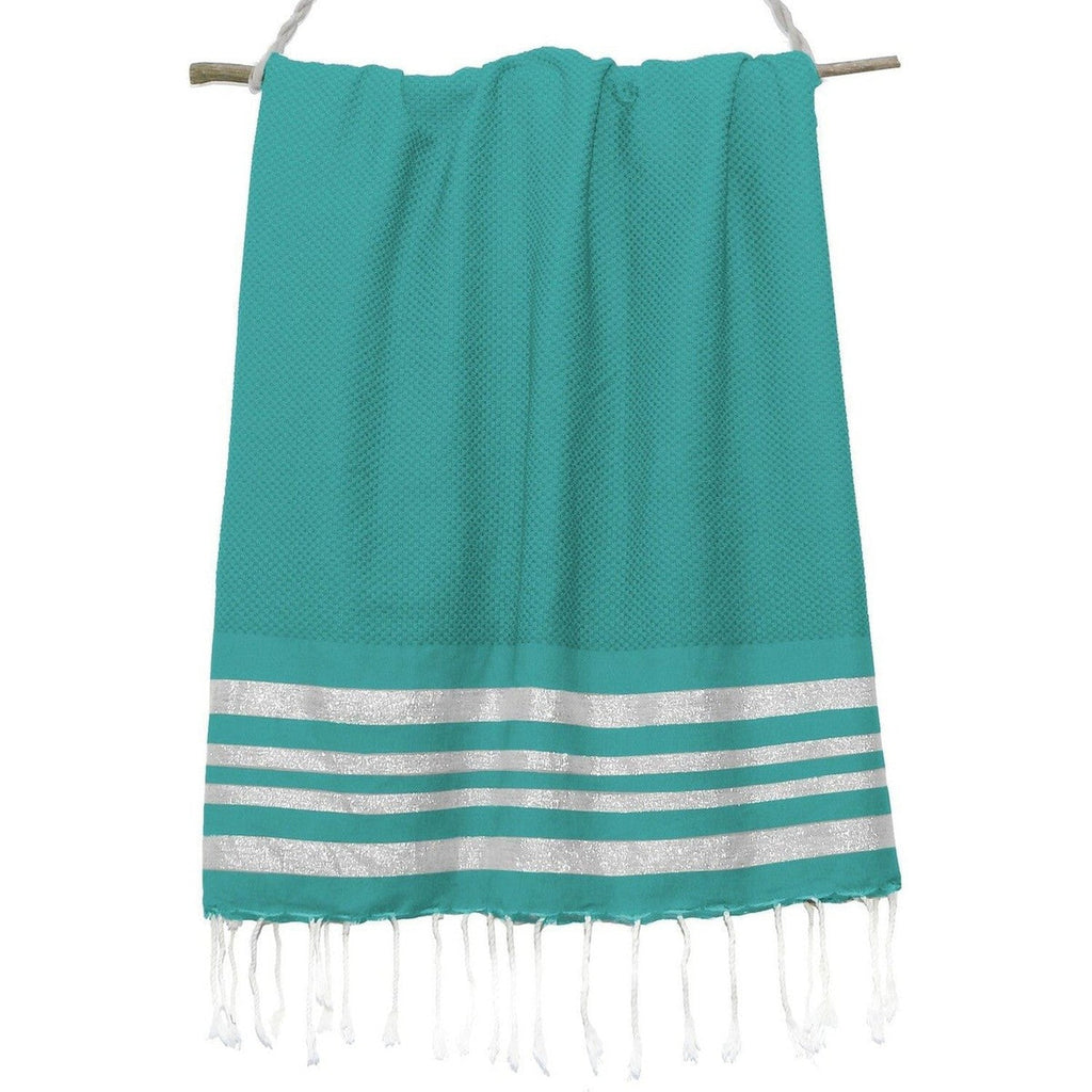 Honeycomb cotton fouta 100x200 HAMPTONS duck green / silver