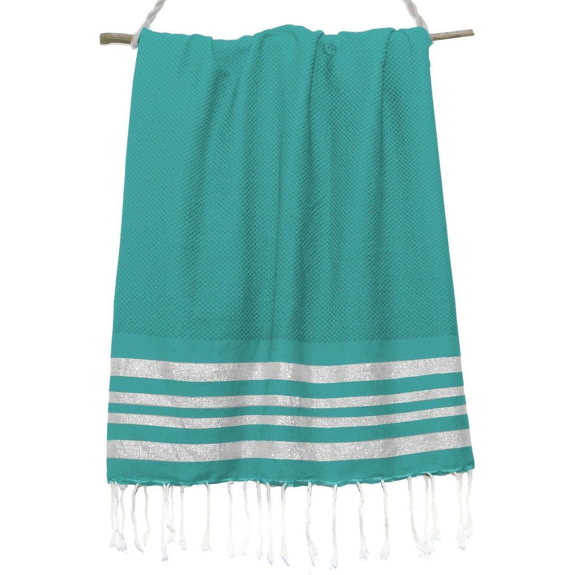 Honeycomb cotton fouta 100x200 HAMPTONS duck green / silver