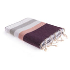 Tricolor cotton fouta 100x200 ARCACHON gray / pink / plum