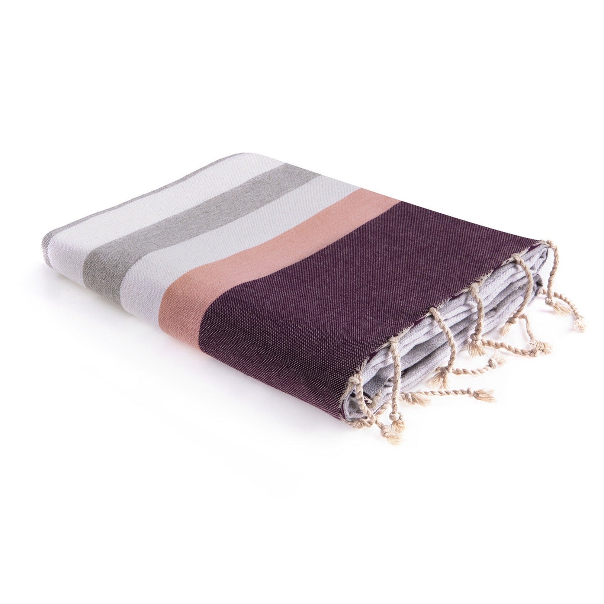 Tricolor cotton fouta 100x200 ARCACHON gray / pink / plum