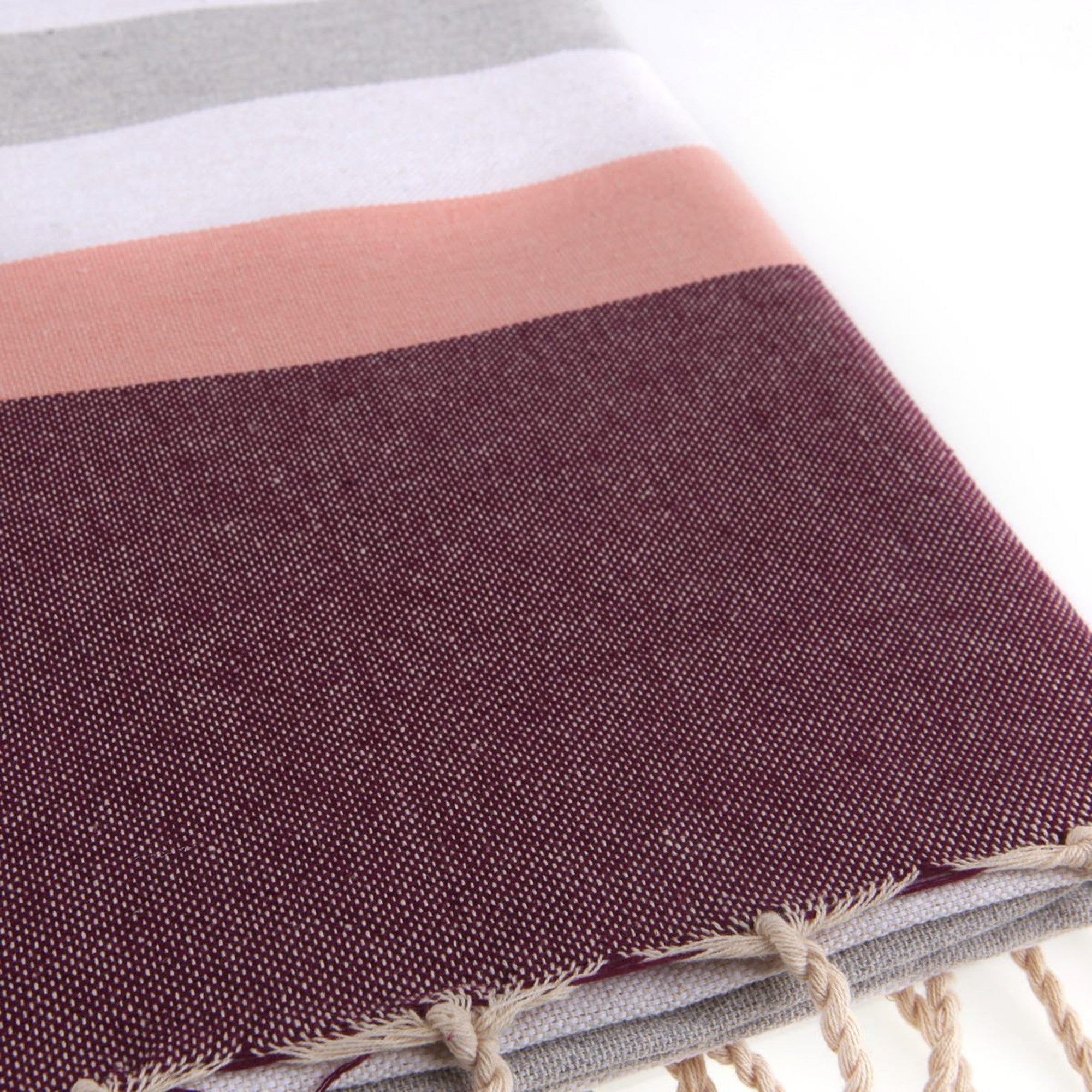 Tricolor cotton fouta 100x200 ARCACHON gray / pink / plum