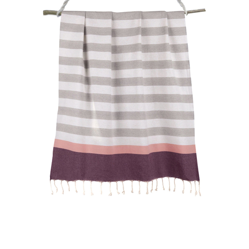 Tricolor cotton fouta 100x200 ARCACHON gray / pink / plum