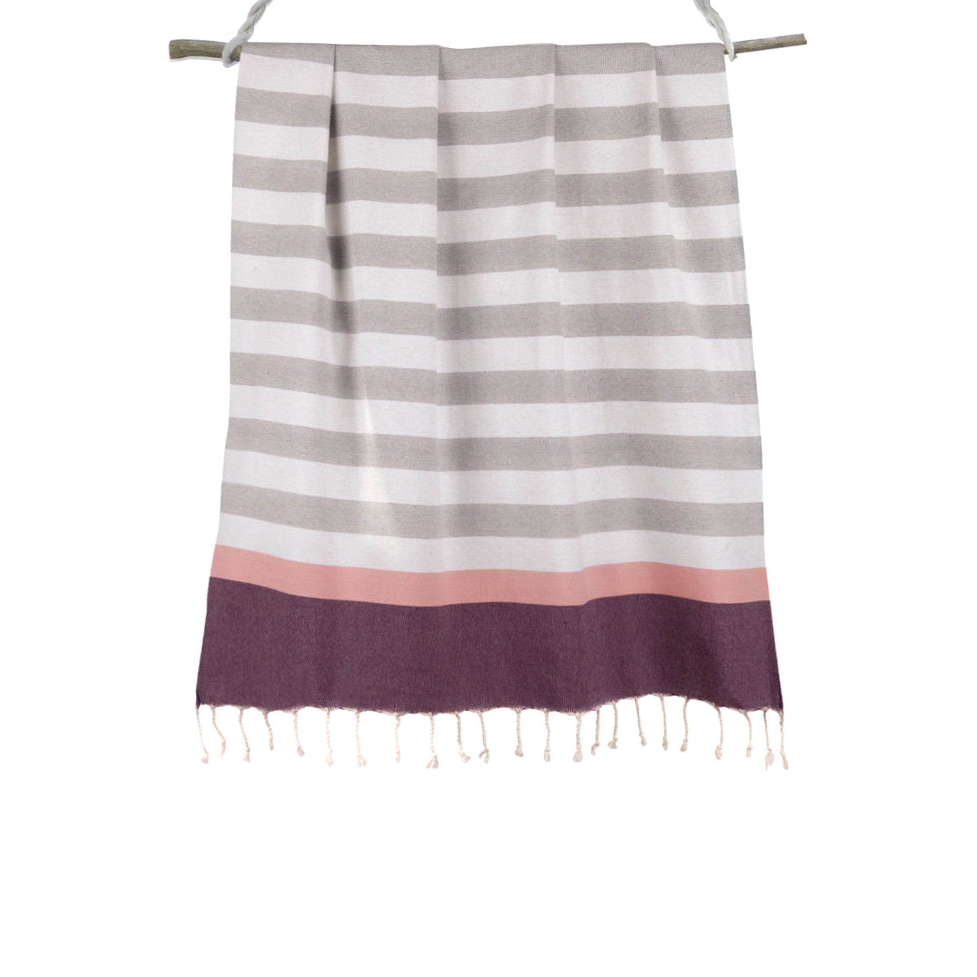 Tricolor cotton fouta 100x200 ARCACHON gray / pink / plum