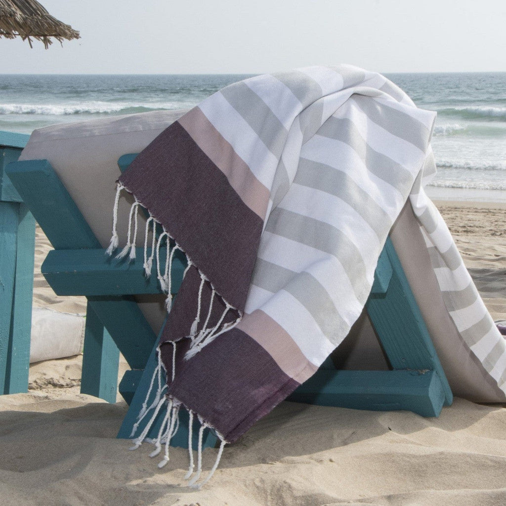 Tricolor cotton fouta 100x200 ARCACHON gray / pink / plum