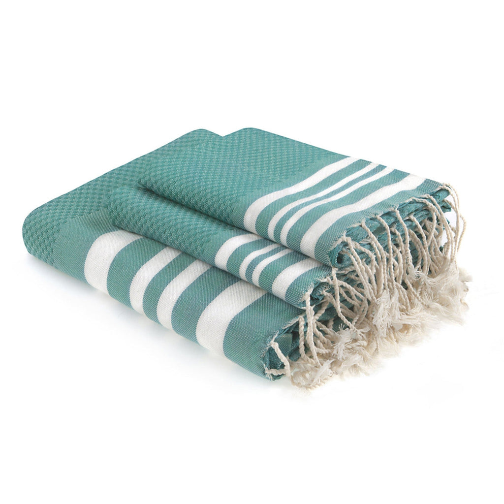 Bath towels (1+2) cotton 100x200+2(40x60) HAMPTONS duck green / white