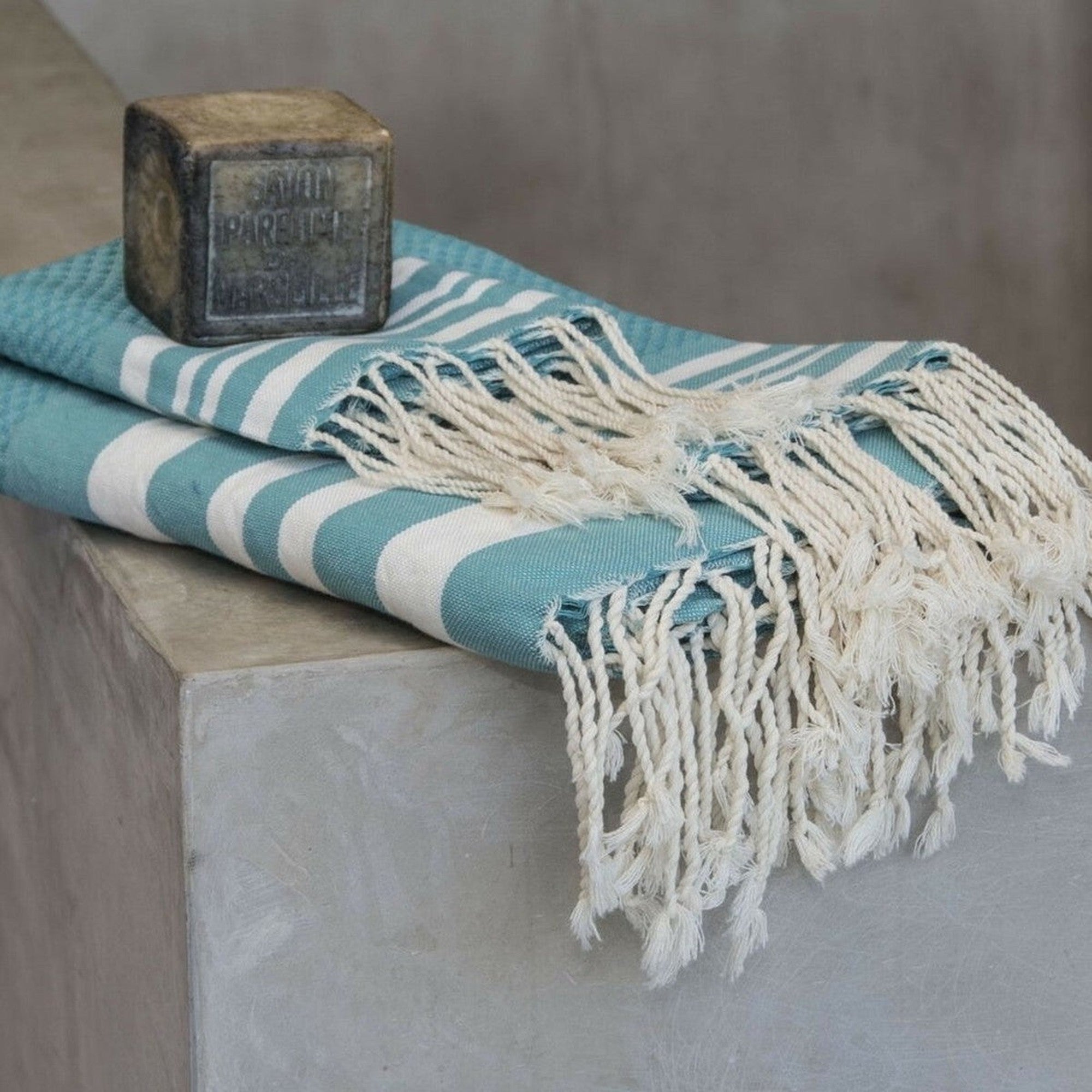 Bath towels (1+2) cotton 100x200+2(40x60) HAMPTONS duck green / white