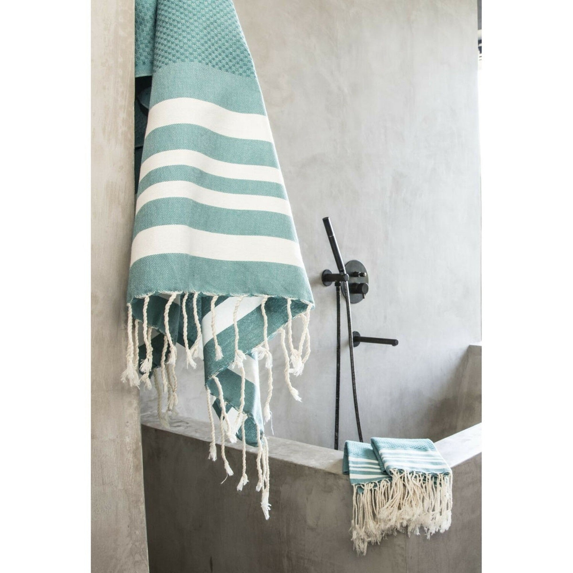 Bath towels (1+2) cotton 100x200+2(40x60) HAMPTONS duck green / white