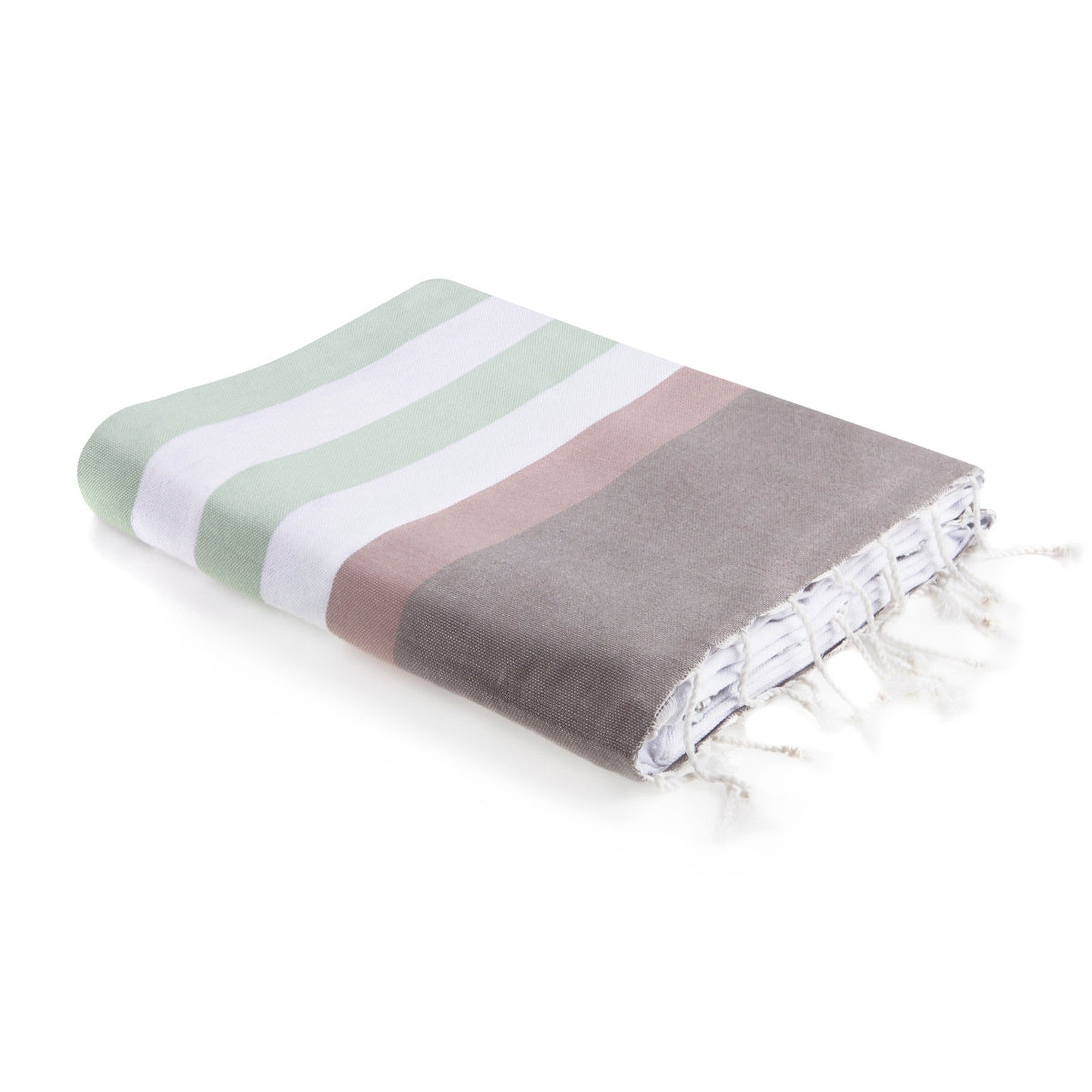 Tricolor cotton fouta 100x200 ARCACHON eau de nil / pale pink