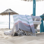 Tricolor cotton fouta 100x200 ARCACHON eau de nil / pale pink
