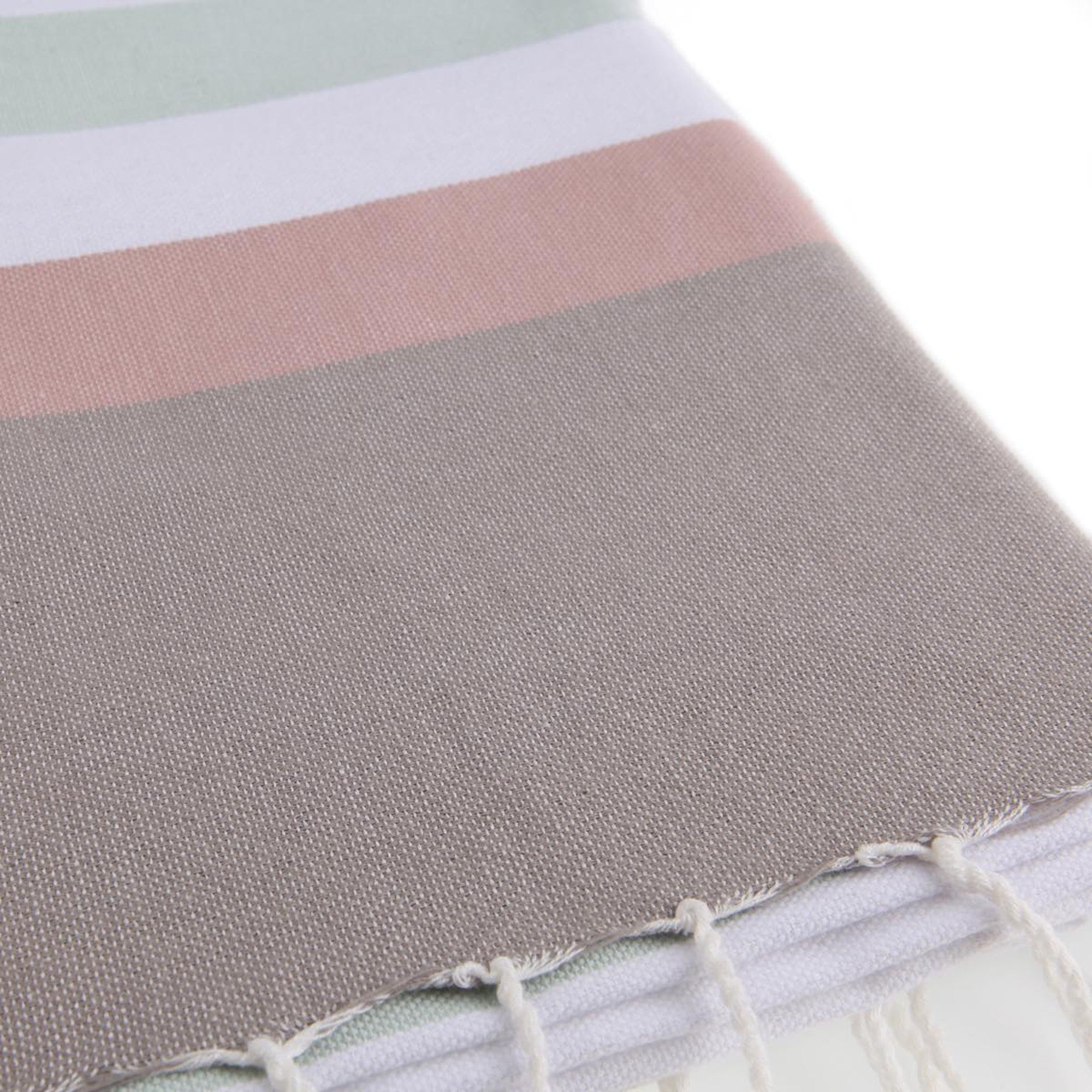 Tricolor cotton fouta 100x200 ARCACHON eau de nil / pale pink