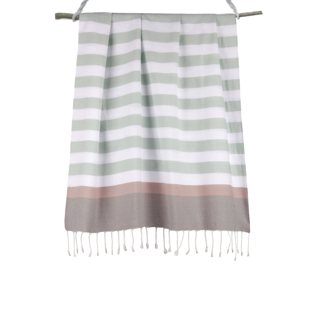 Tricolor cotton fouta 100x200 ARCACHON eau de nil / pale pink