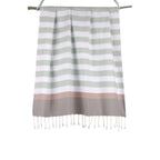 Tricolor cotton fouta 100x200 ARCACHON eau de nil / pale pink