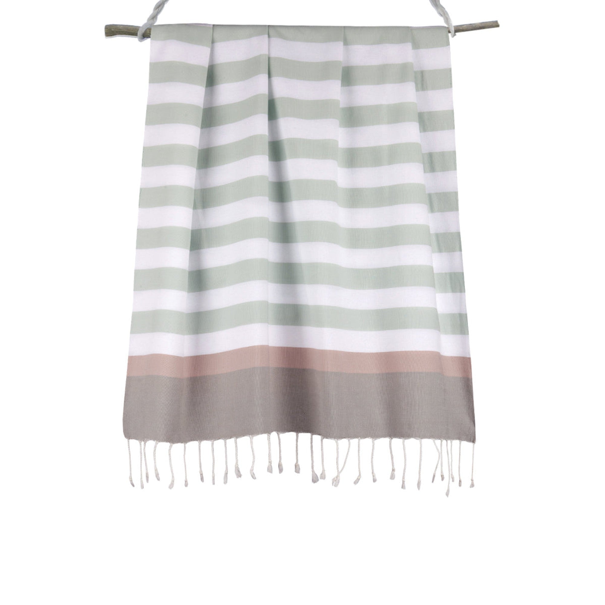 Tricolor cotton fouta 100x200 ARCACHON eau de nil / pale pink