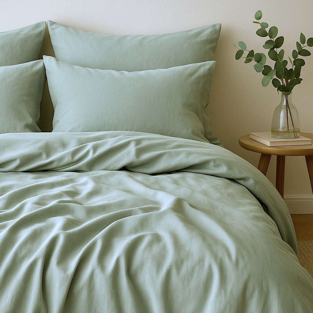 Gaia - Housse De Couette - Satin Lavé De Coton Bio - Vert Céladon
