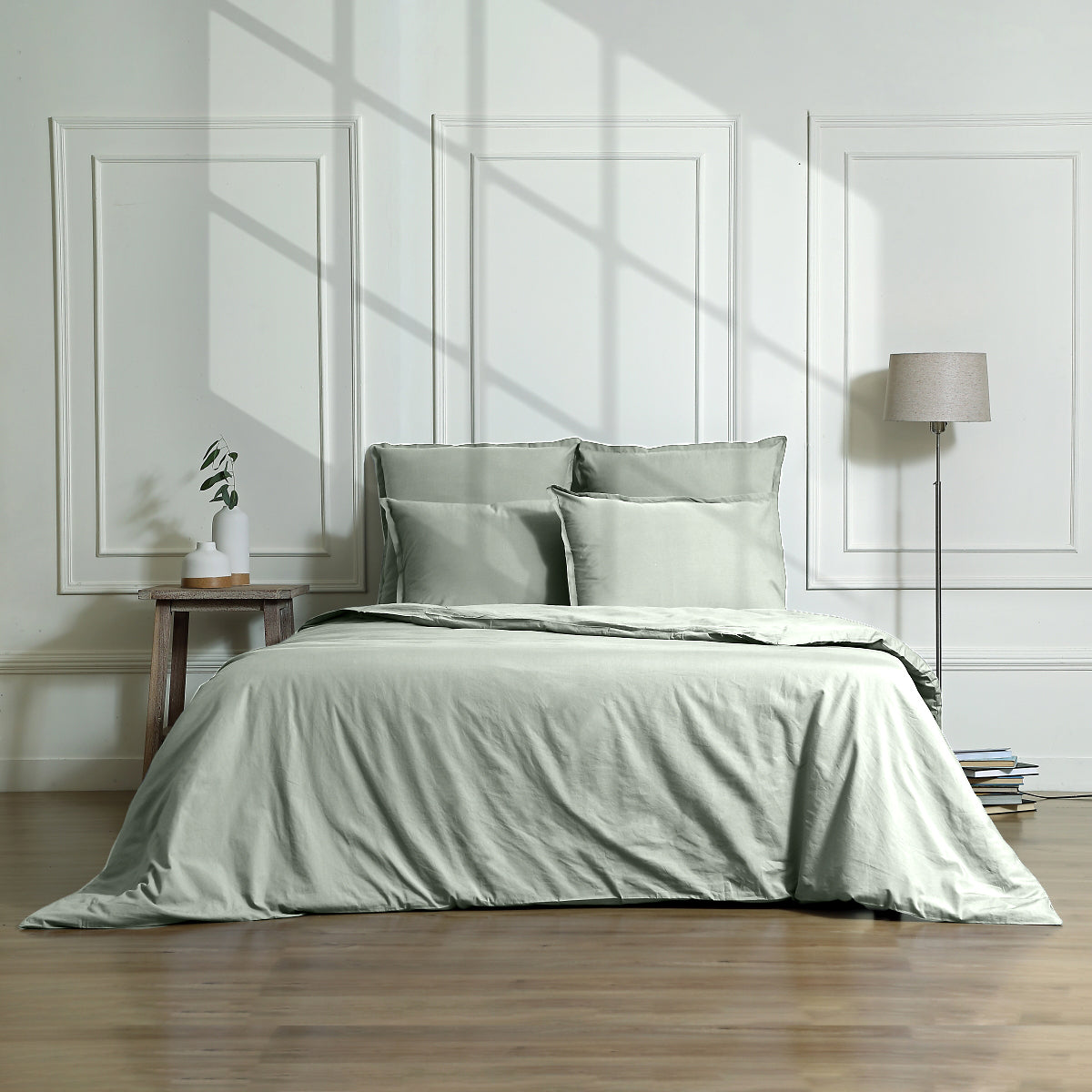 Gaia - Housse De Couette - Satin Lavé De Coton Bio - Vert Céladon