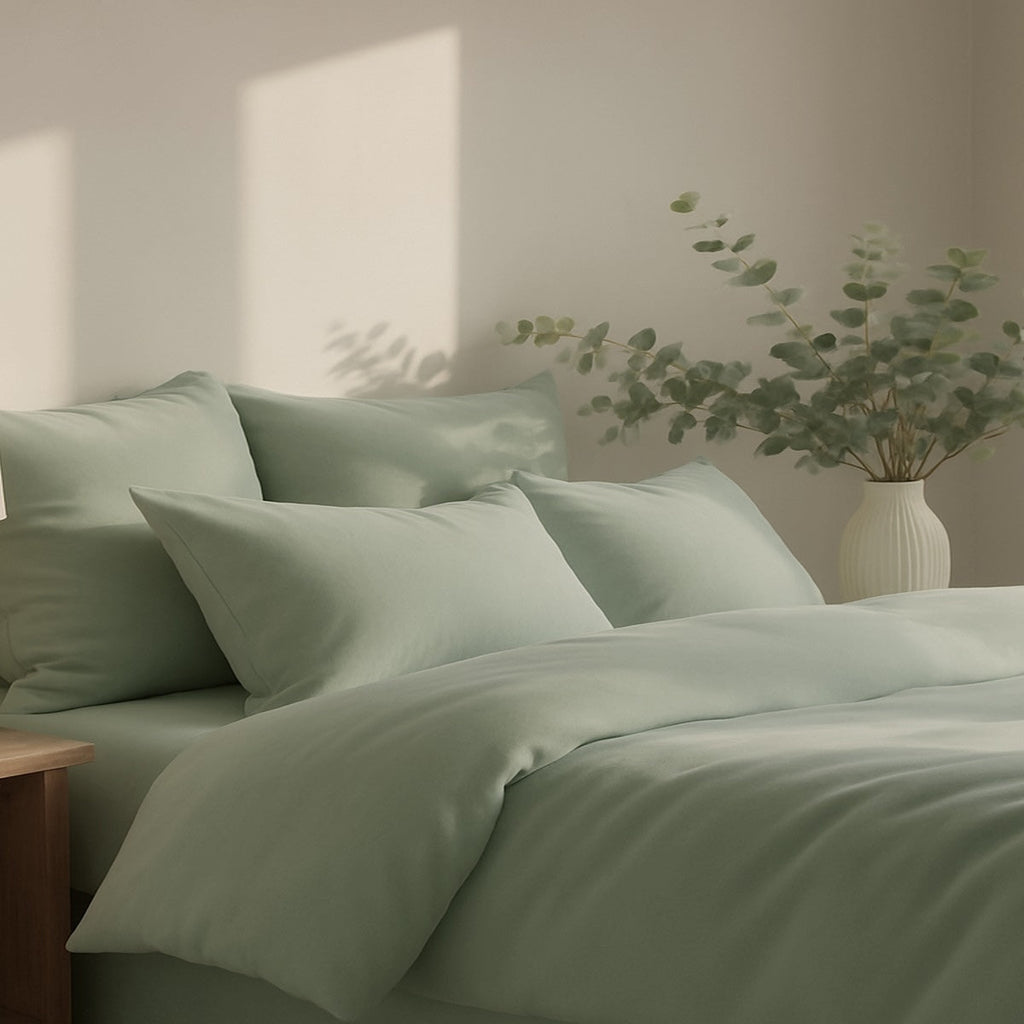 Gaia - Housse De Couette - Satin Lavé De Coton Bio - Vert Céladon