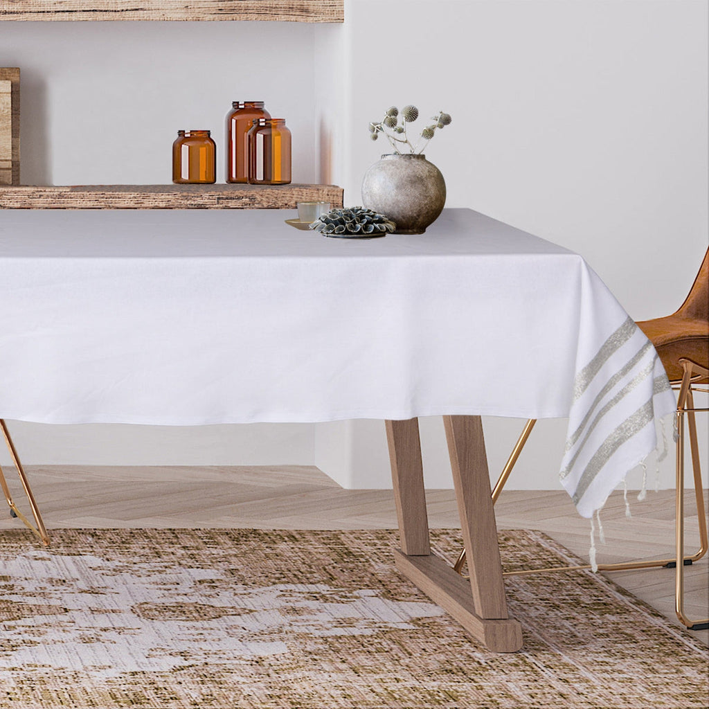 Cotton tablecloth 150x250 HAMPTONS white / silver