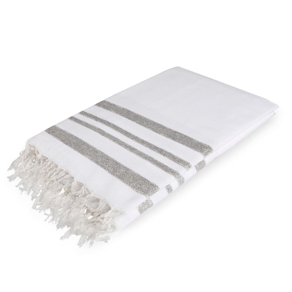 Cotton tablecloth 150x250 HAMPTONS white / silver