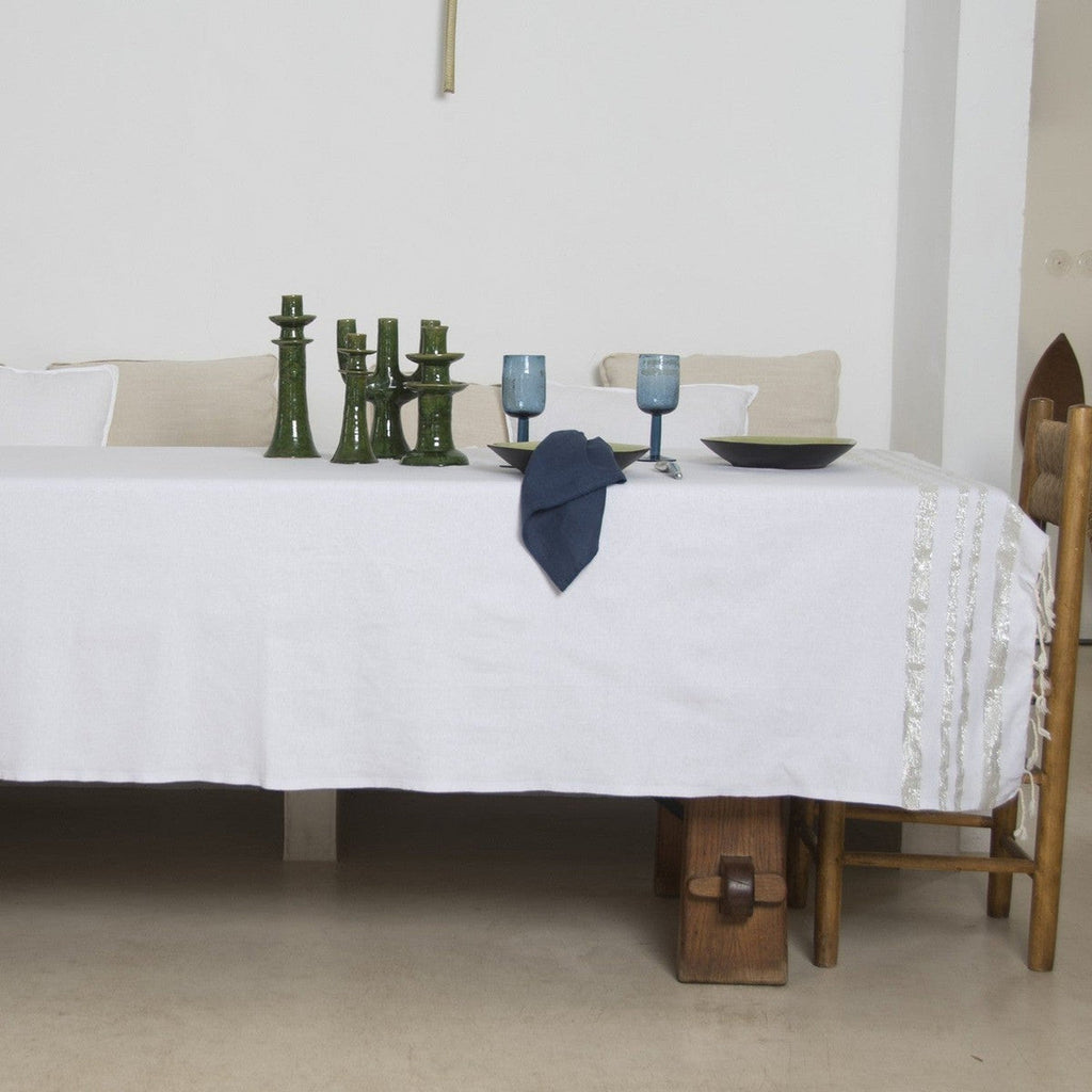 Cotton tablecloth 150x250 HAMPTONS white / silver