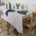 Cotton tablecloth 150x250 HAMPTONS white / silver