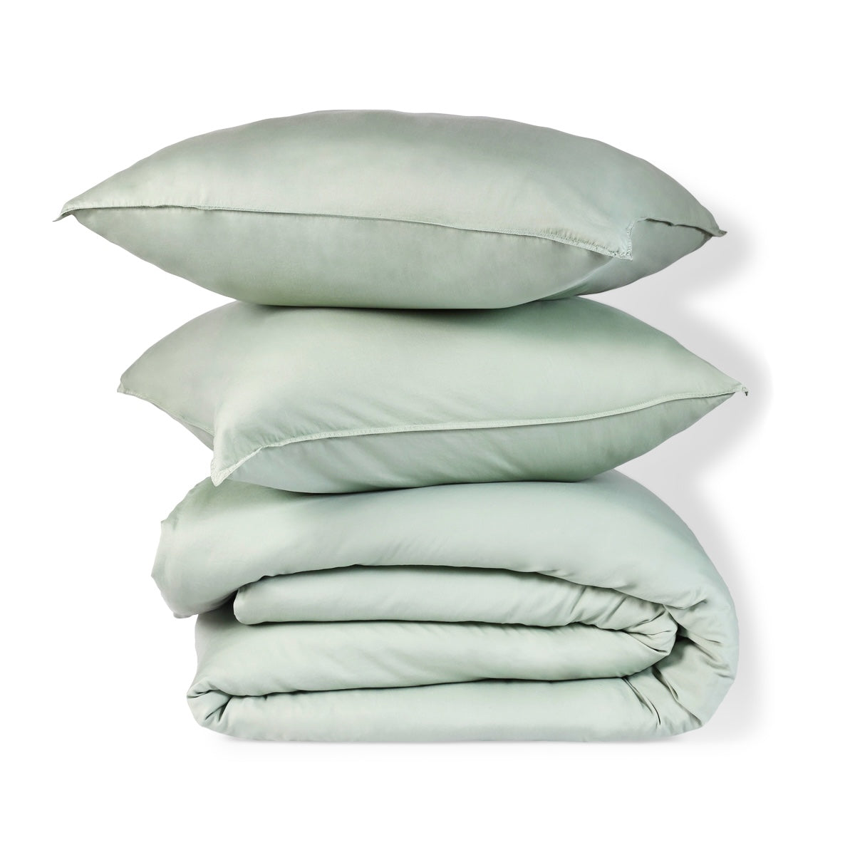 Gaia - Parure + Taies - Satin Lavé De Coton Bio - Vert Céladon