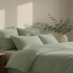 Gaia - Parure + Taies - Satin Lavé De Coton Bio - Vert Céladon