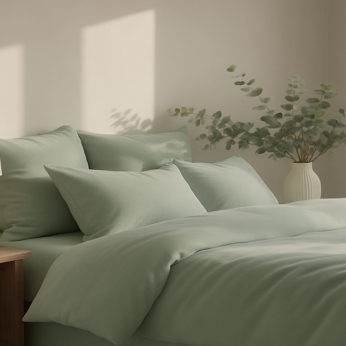 Gaia - Parure + Taies - Satin Lavé De Coton Bio - Vert Céladon