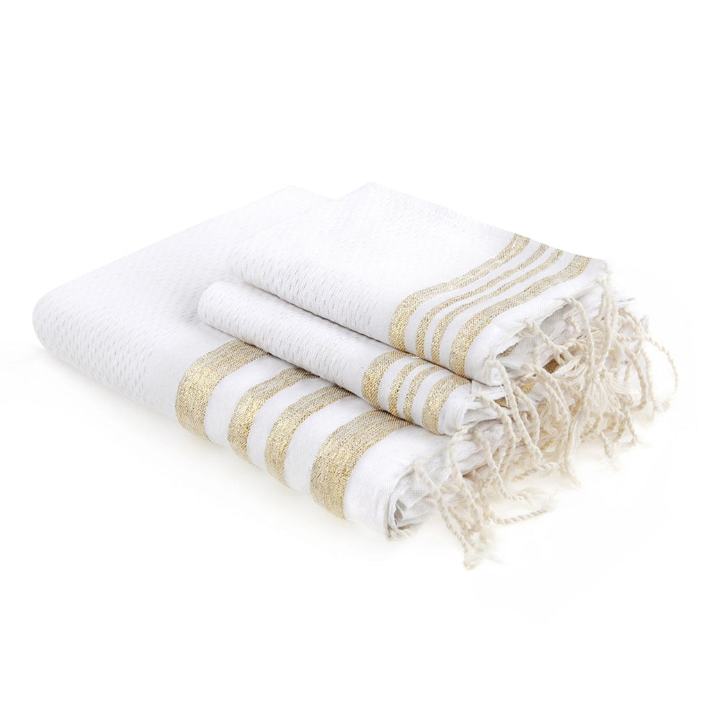 Bath towels (1+2) cotton 100x200+2(40x60) HAMPTONS white / gold