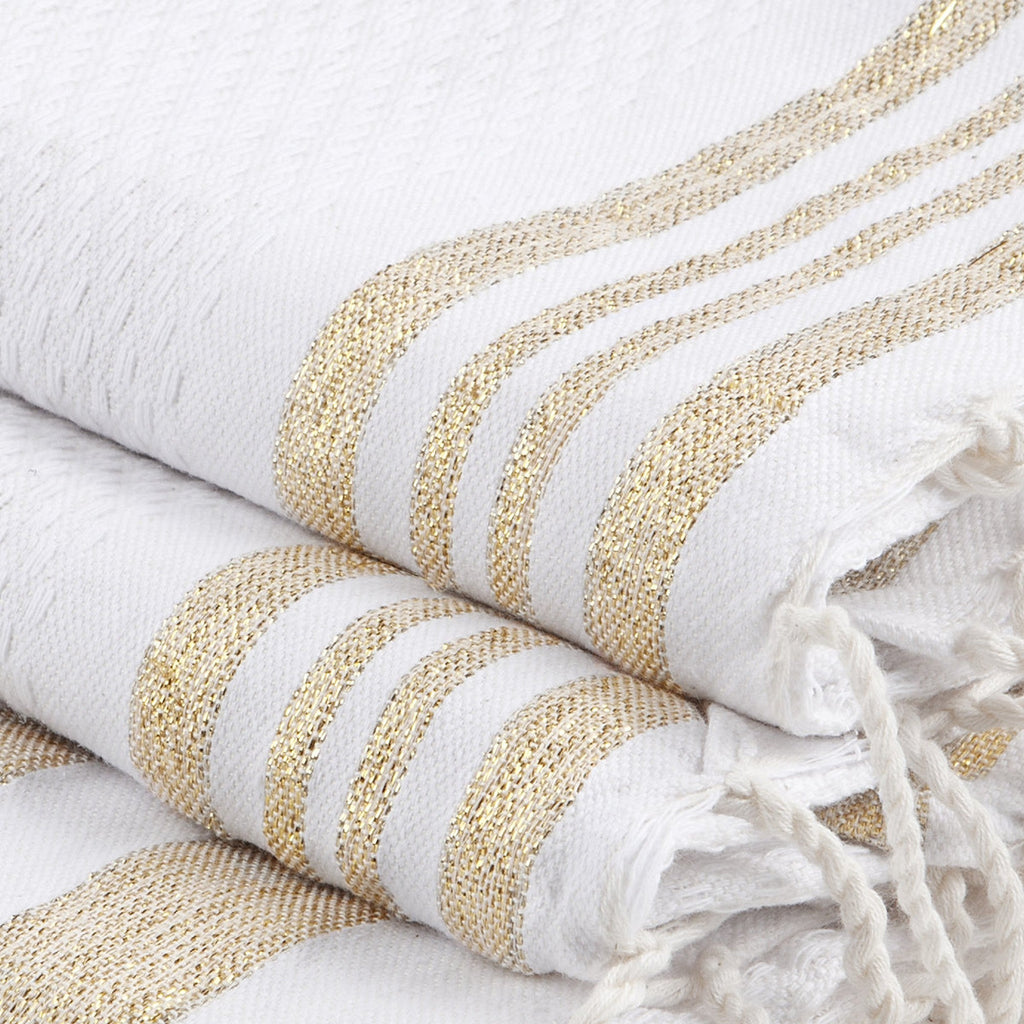 Bath towels (1+2) cotton 100x200+2(40x60) HAMPTONS white / gold