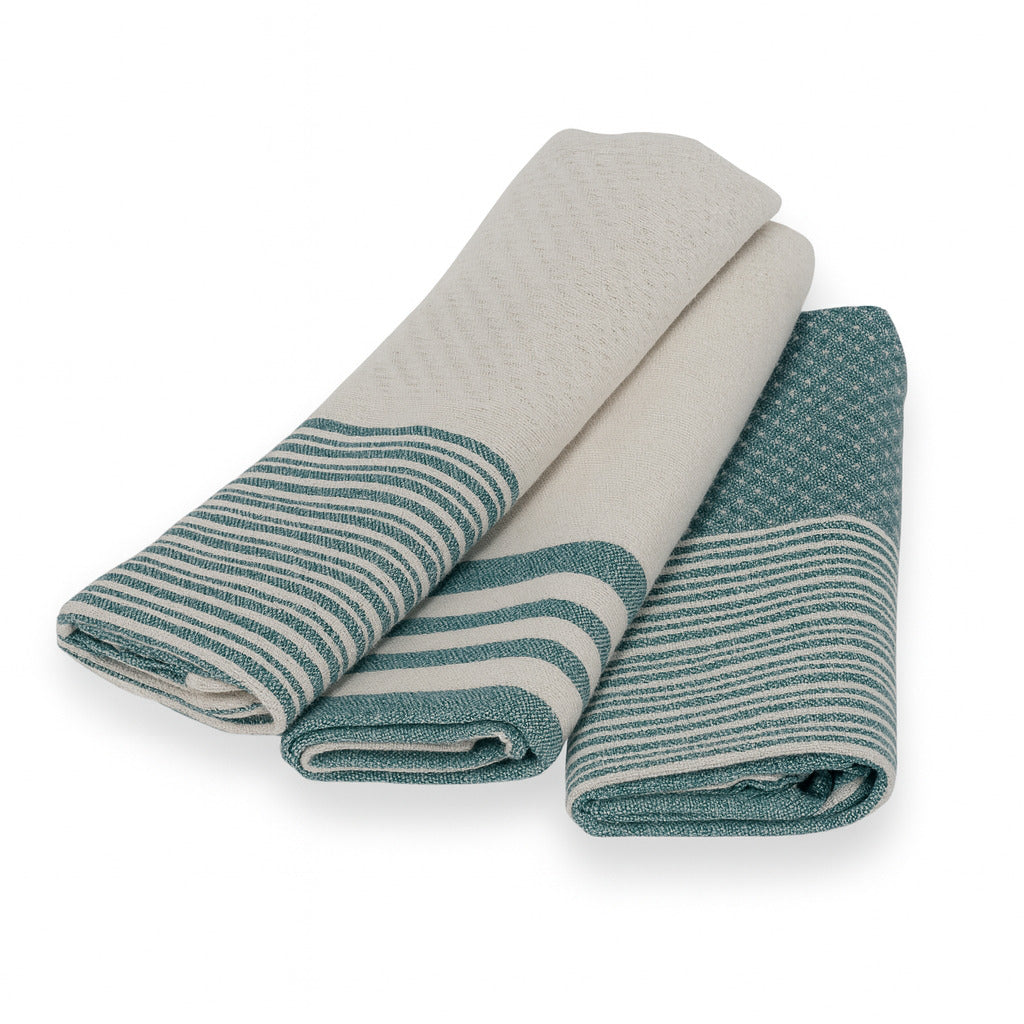 Set of 3 Cotton Tea Towels 45x70 - Mahdia - Petrol Blue
