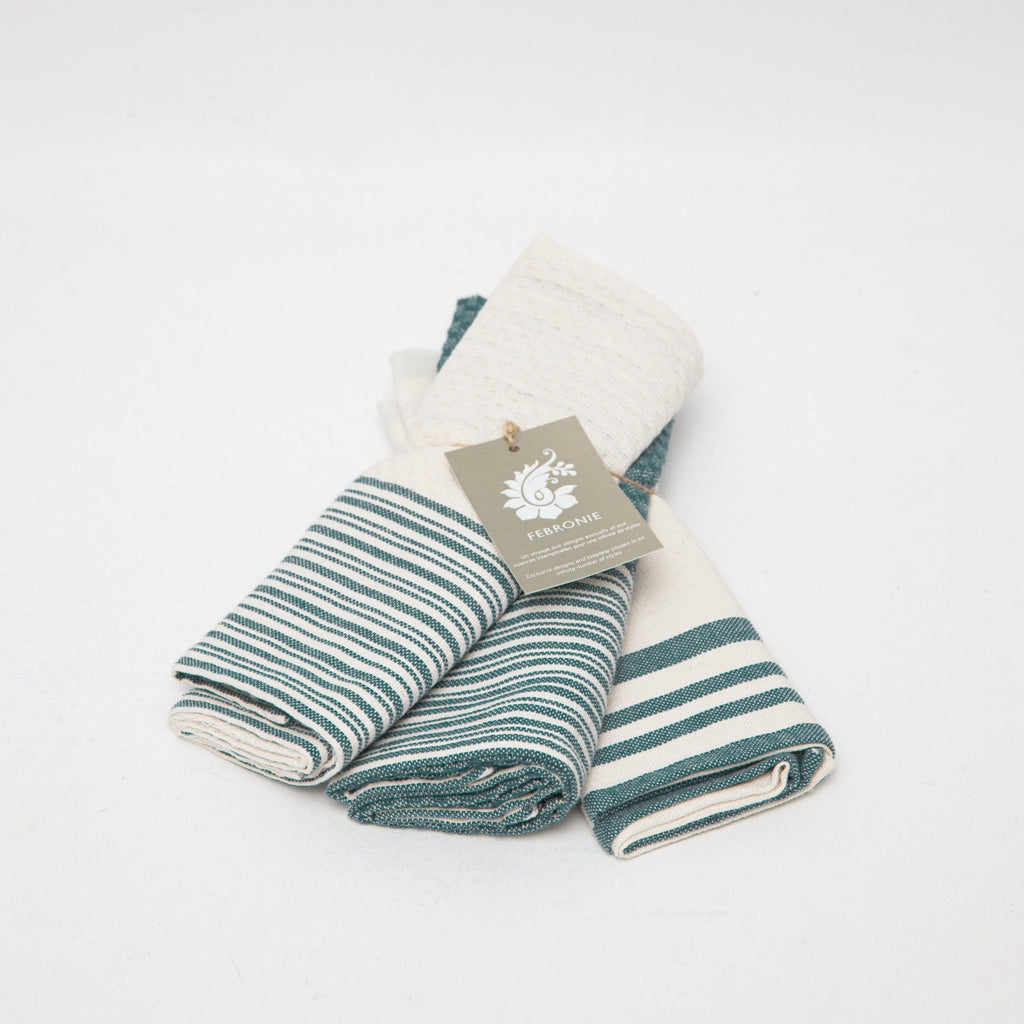Set of 3 Cotton Tea Towels 45x70 - Mahdia - Petrol Blue