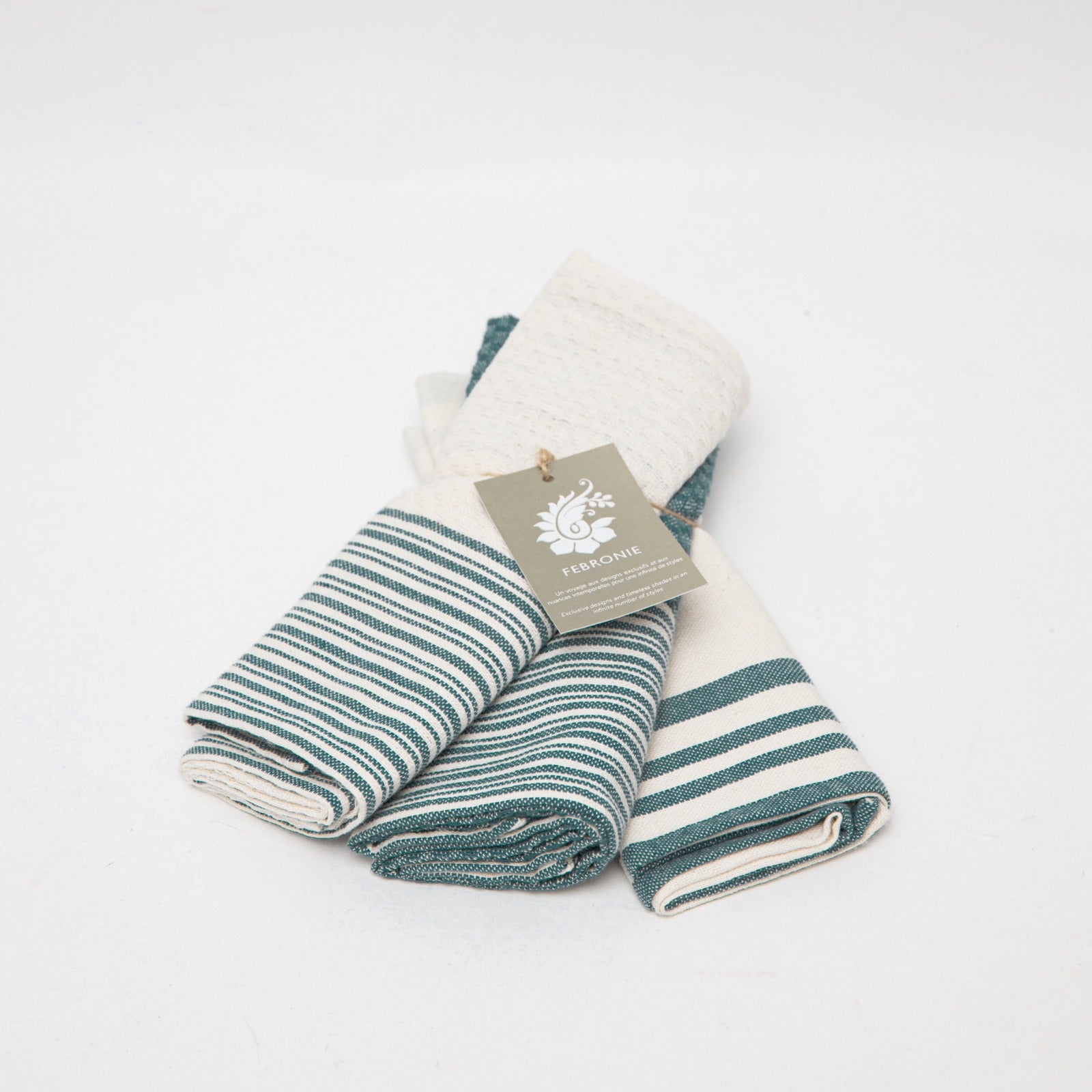 Set of 3 Cotton Tea Towels 45x70 - Mahdia - Petrol Blue