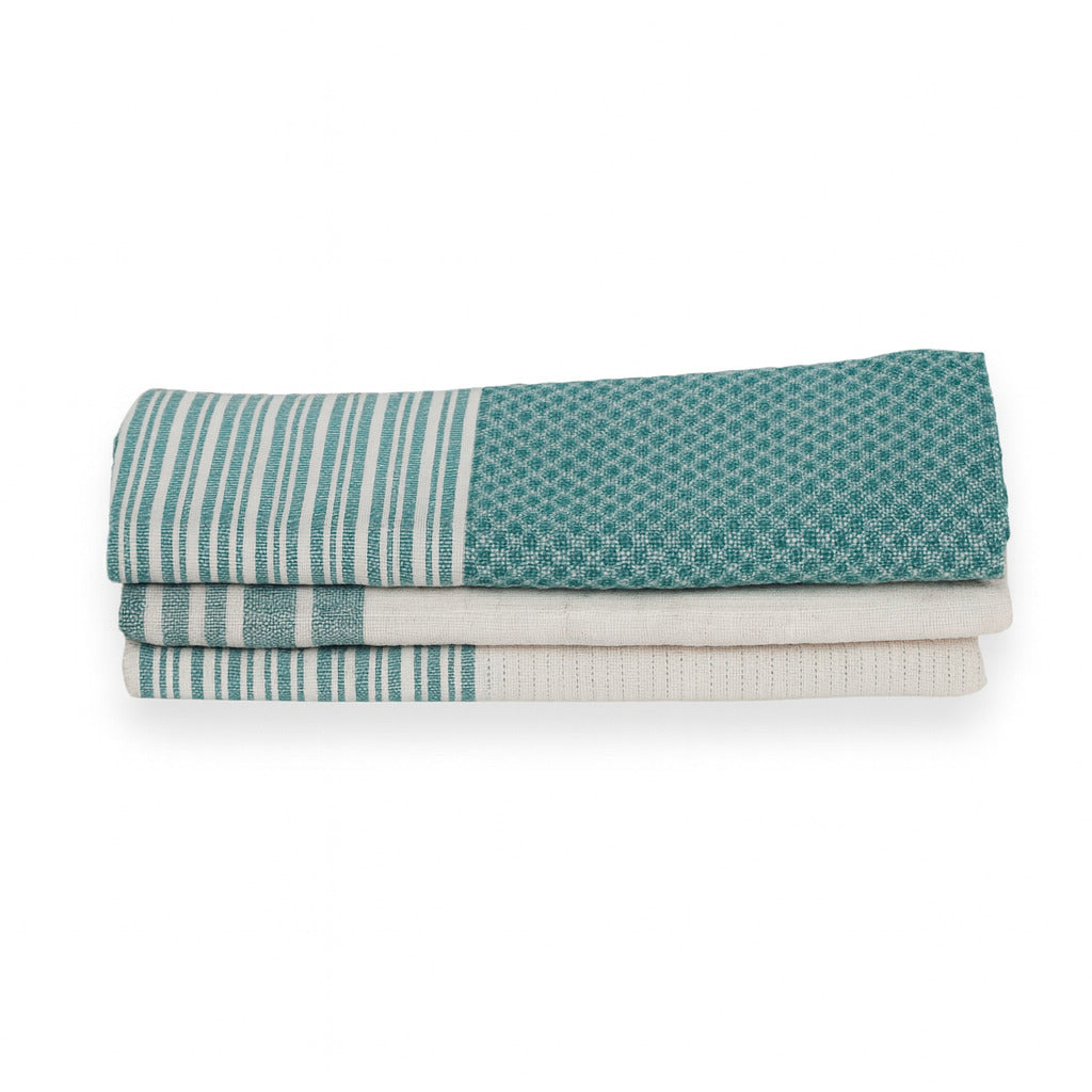 Set of 3 Cotton Tea Towels 45x70 - Mahdia - Petrol Blue