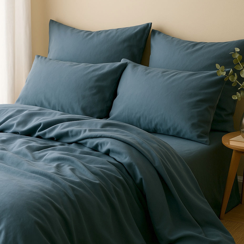 Gaia - Lot De 2 Taies D'Oreiller - Coton Bio & Lyocell - Bleu Orage