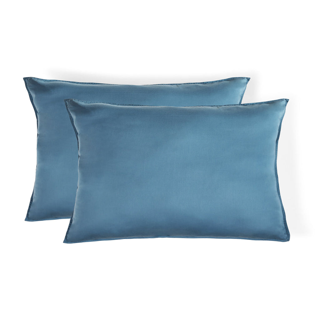 Gaia - Lot De 2 Taies D'Oreiller - Coton Bio & Lyocell - Bleu Orage