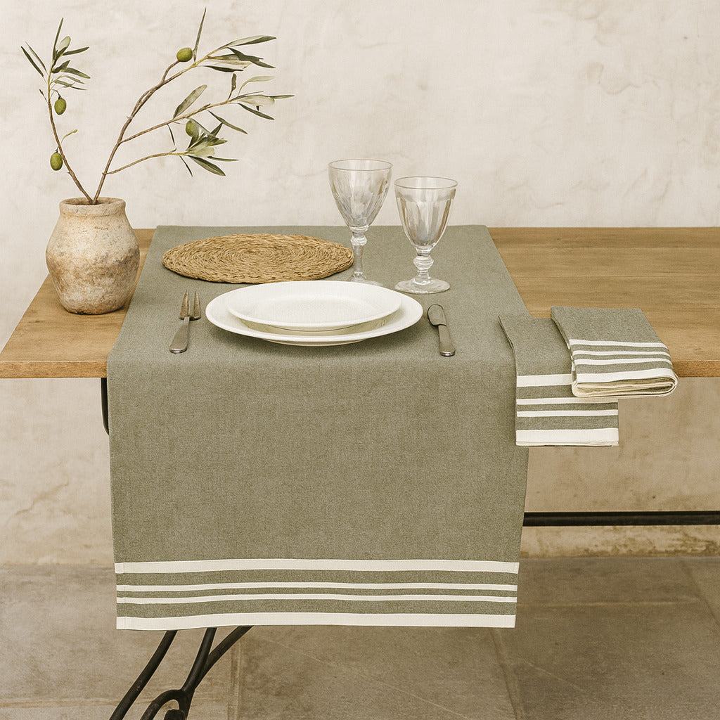 Cotton Table Runner 50x150 - Mahdia - Olive Green
