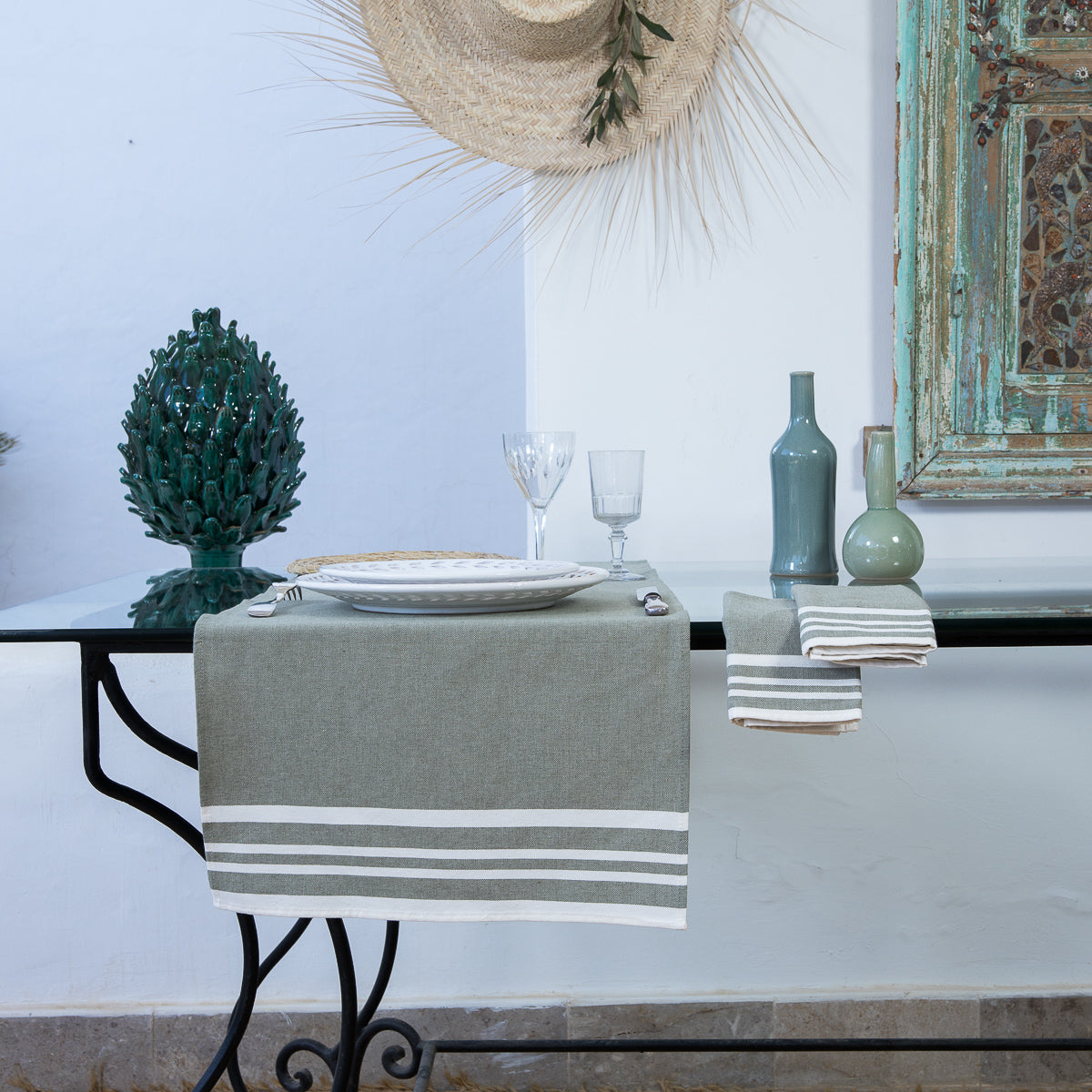 Cotton Table Runner 50x150 - Mahdia - Olive Green