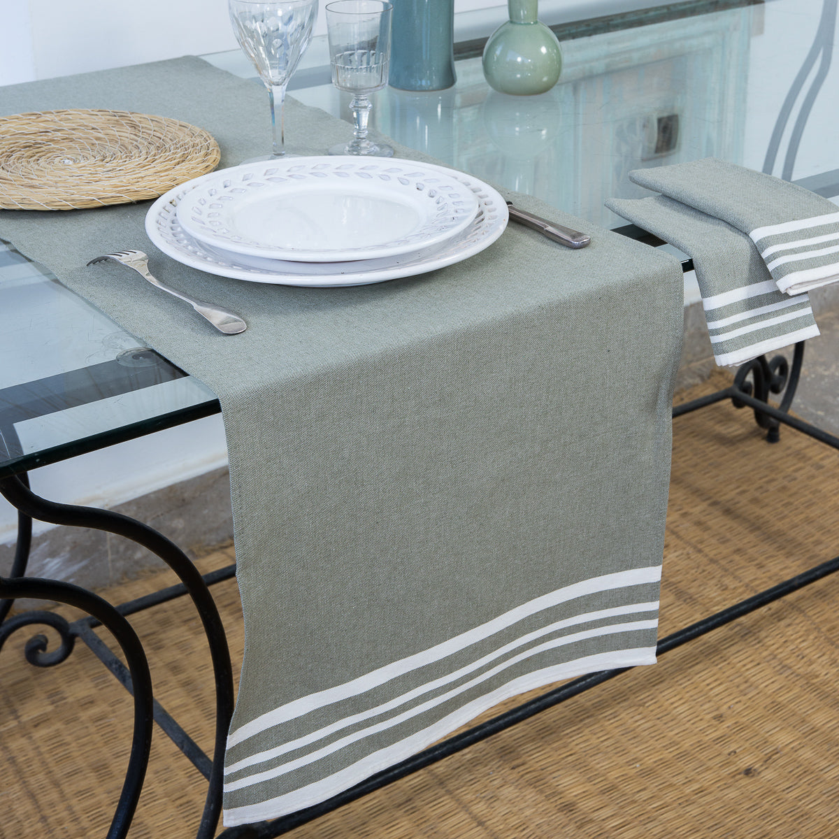 Cotton Table Runner 50x150 - Mahdia - Olive Green
