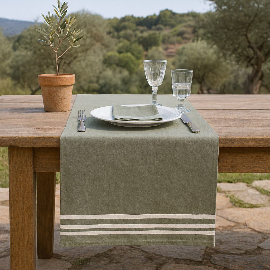 Cotton Table Runner 50x150 - Mahdia - Olive Green