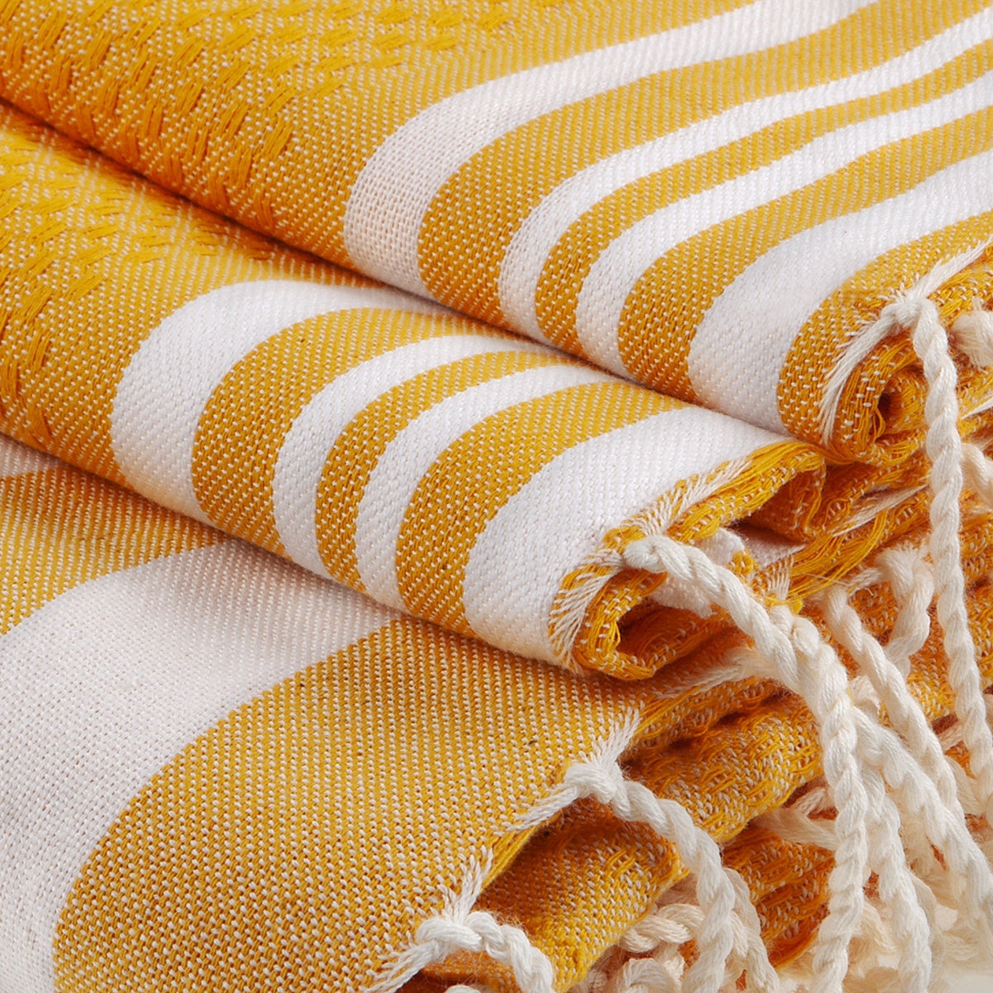 Foutas De Bain (1+2) Coton 100X200+2(40X60) Hamptons Jaune Safran / Blanc