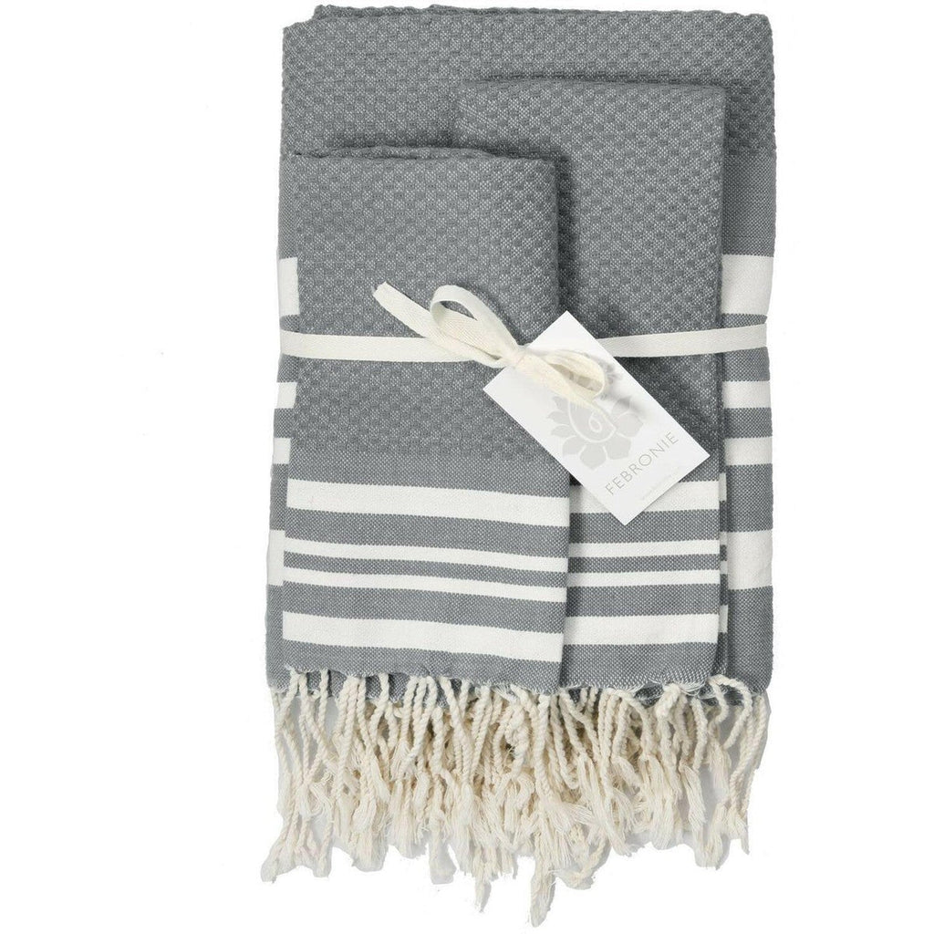 Bath towels (1+2) cotton 100x200+2(40x60) HAMPTONS medium gray / white