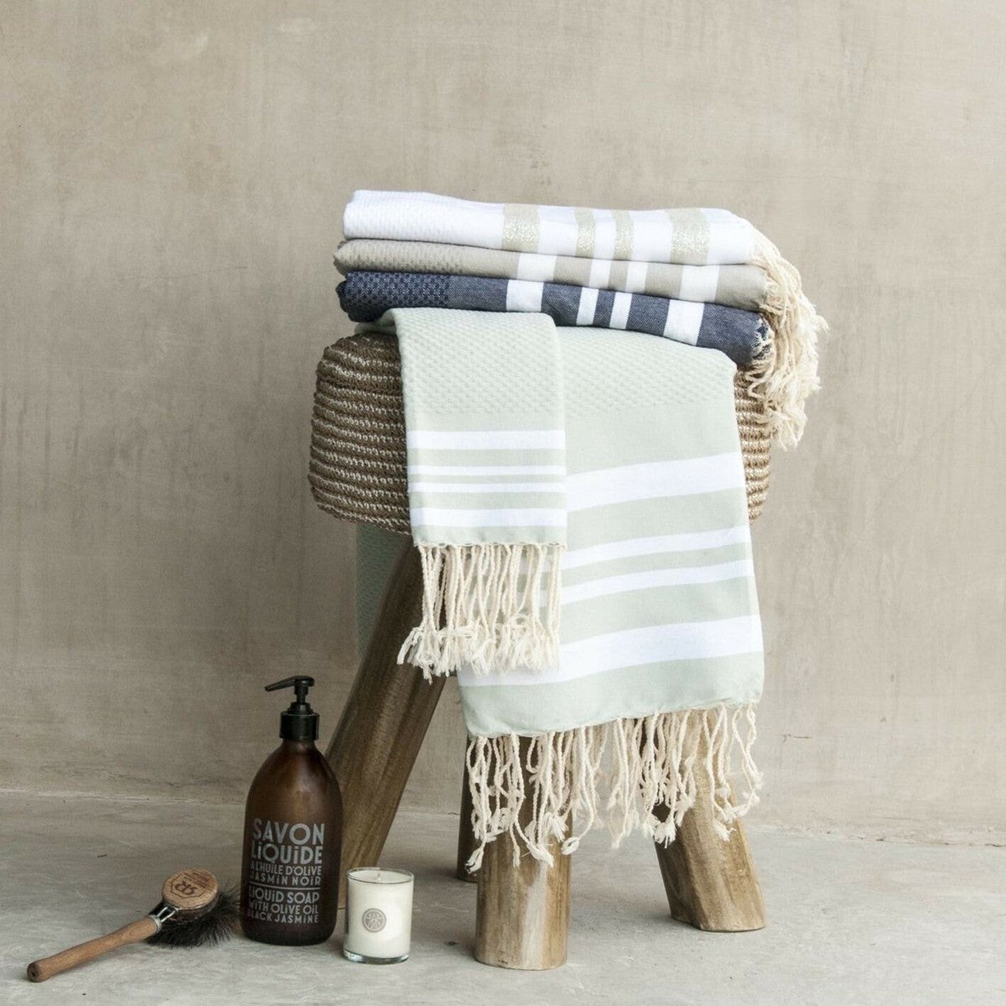 Bath towels (1+2) cotton 100x200+2(40x60) HAMPTONS water green / white