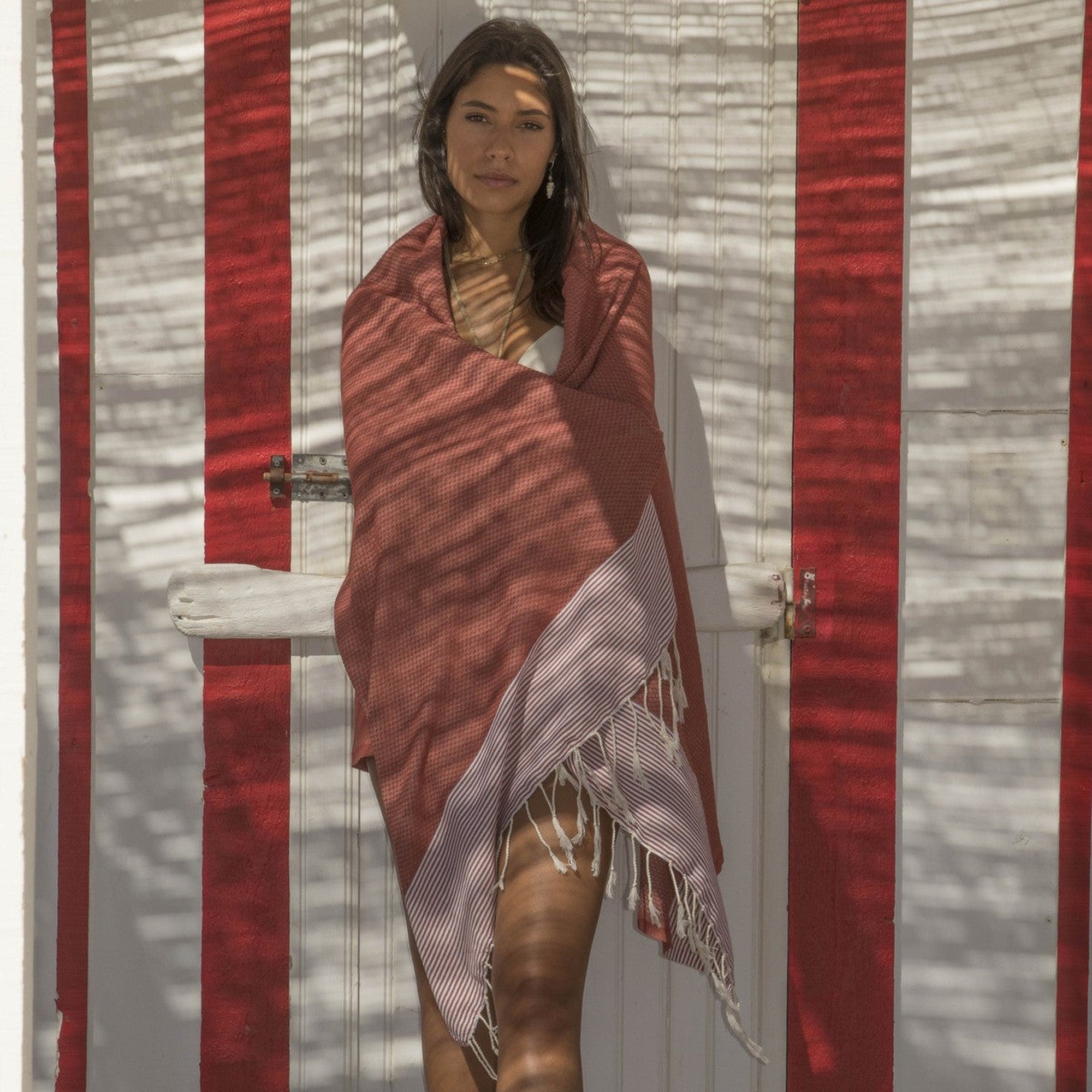 Honeycomb cotton fouta 100x200 IBIZA terracotta